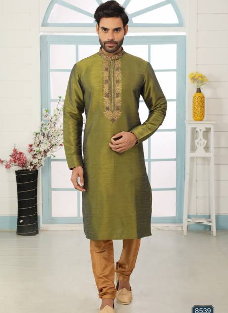 Mehandi Green New Party And Function Wear Traditional Art Banarasi Silk Kurta Churidar Pajama Redymade Collection 1036-8539